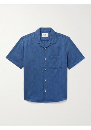Corridor - Camp-Collar Floral-Jacquard Cotton Shirt - Men - Blue - S