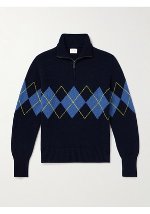 Kingsman - Argylle Jacquard-Knit Wool Half-Zip Sweater - Men - Blue - L