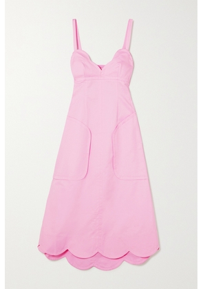Oroton - Scalloped Cotton And Linen-blend Midi Dress - Pink - UK 6,UK 8,UK 10,UK 12,UK 14