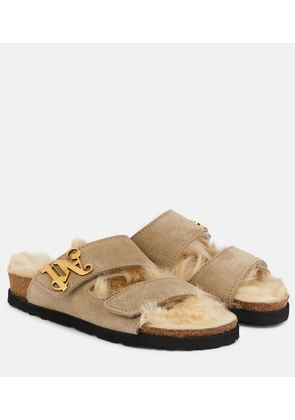 Palm Angels Faux fur-trimmed suede sandals