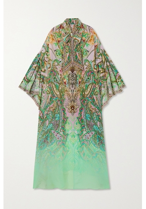 Camilla - Pussy-bow Embellished Printed Silk Kaftan - Green - One size
