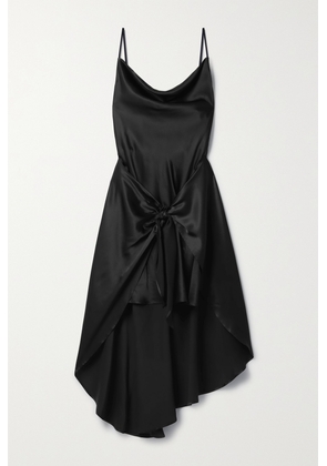 L'Agence - Rose Knotted Draped Asymmetric Silk-satin Midi Dress - Black - US0,US2,US4,US6,US8,US10,US12