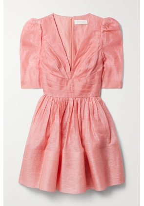 Zimmermann - Wonderland Gathered Linen And Silk-blend Organza Mini Dress - Pink - 00,0,1,2,3,4