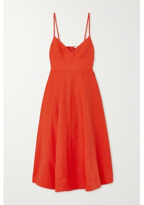 Zimmermann - Wonderland Pleated Linen Midi Dress - Red - 00,0,1,2,3,4