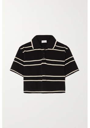 SAINT LAURENT - Striped Cropped Cotton-piqué Polo Shirt - Black - XS,S,M,L,XL