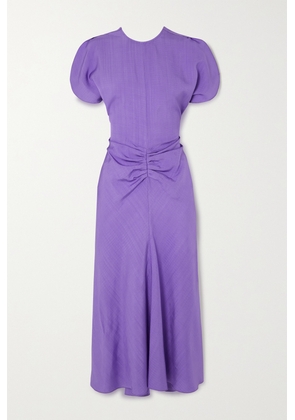 Victoria Beckham - Gathered Woven Midi Dress - Purple - UK 4,UK 6,UK 8,UK 10,UK 12,UK 14