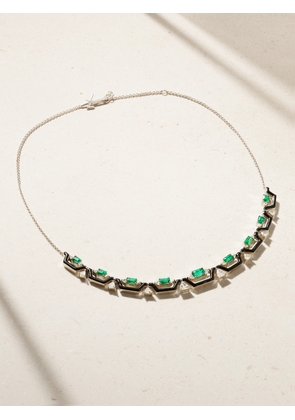 Nikos Koulis - Oui 18-karat White Gold, Emerald, Diamond And Enamel Necklace - One size