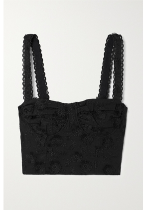 Farm Rio - Cropped Embroidered Crepe Bustier Top - Black - xx small,x small,small,medium,large,x large