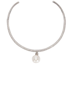 Givenchy Pearl Crystal Necklace in White & Silvery - Metallic Silver. Size all.
