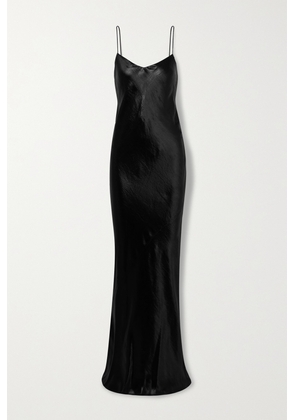 SAINT LAURENT - Draped Hammered Silk-satin Maxi Dress - Black - FR36,FR38,FR40,FR42