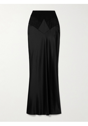 Off-White - Lace And Jersey-trimmed Satin Maxi Skirt - Black - IT38,IT40,IT42