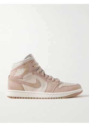 Nike - Air Jordan 1 Mid Se Washed-suede And Leather Sneakers - Neutrals - US5,US5.5,US6,US6.5,US7,US7.5,US8,US8.5,US9,US9.5,US10,US10.5,US11,US11.5,US12