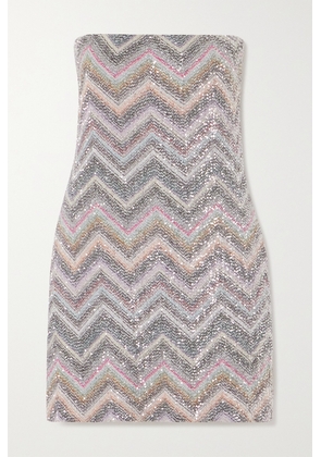 Missoni - Strapless Sequin-embellished Striped Crochet-knit Mini Dress - Gray - IT36,IT38,IT40,IT42,IT44,IT46,IT48