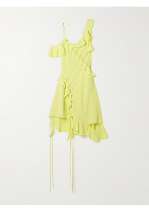 Acne Studios - Lace-up Ruffled Hammered-crepe Mini Dress - Yellow - EU 32,EU 34,EU 36,EU 38,EU 40,EU 42