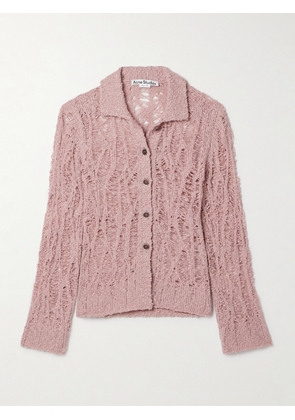 Acne Studios - Distressed Open-knit Cotton-blend Cardigan - Pink - xx small,x small,small,medium,large