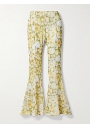 Acne Studios - Floral-print Hammered-crepe Flared Pants - Green - EU 32,EU 34,EU 36,EU 38,EU 40,EU 42