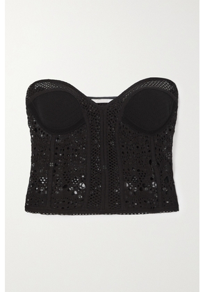 Chloé - Crochet-knit Linen-blend Bustier Top - Black - small,medium,large