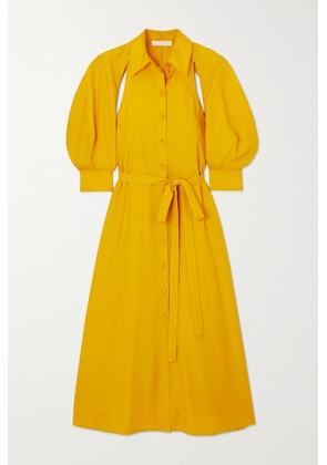 Chloé - Belted Cutout Silk-satin Midi Dress - Yellow - FR34,FR36,FR38,FR40,FR42,FR44