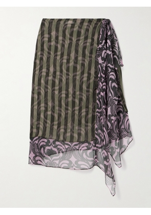 Dries Van Noten - Asymmetric Wrap-effect Layered Printed Silk-crepon Mini Skirt - Brown - FR34,FR36,FR38,FR40,FR42,FR44