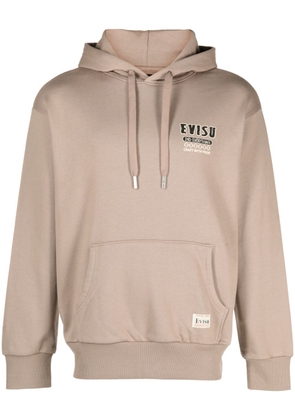 EVISU logo-patch cotton hoodie - Neutrals