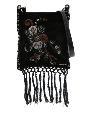 Miu Miu Pre-Owned 2020s floral-embroidered crossbody bag - Black