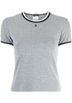 CHANEL Pre-Owned CC-embroidered contrast-trimmed T-shirt - Grey