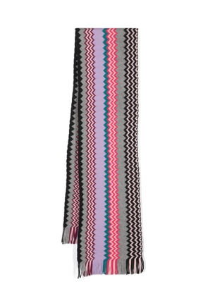 Missoni zigzag-woven knitted wool scarf - Purple