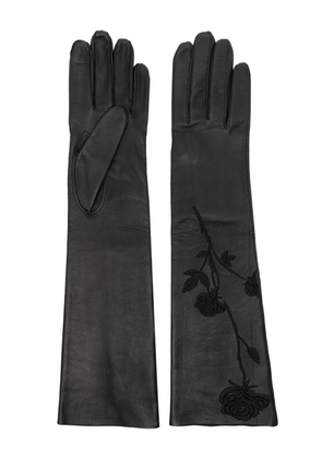 Magda Butrym floral-embroidered leather gloves - Black