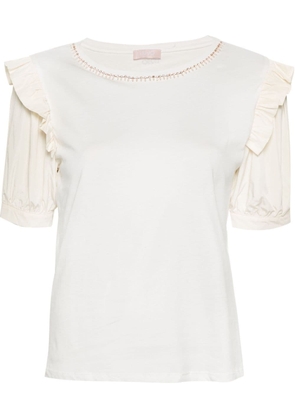 LIU JO rhinestone-embellished ruffled T-shirt - White