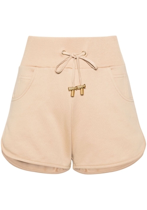 Balmain Pre-Owned badge-print cotton track shorts - Neutrals