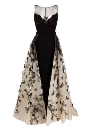 Saiid Kobeisy butterfly-appliqué beaded tule dress - Black