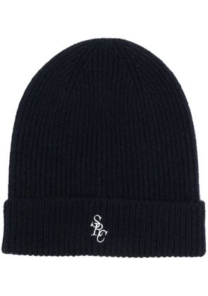 Sporty & Rich cashmere embroidered-logo hat - Blue