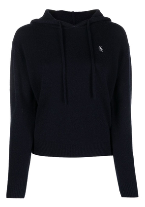 Sporty & Rich logo-embroidered cashmere hoodie - Blue