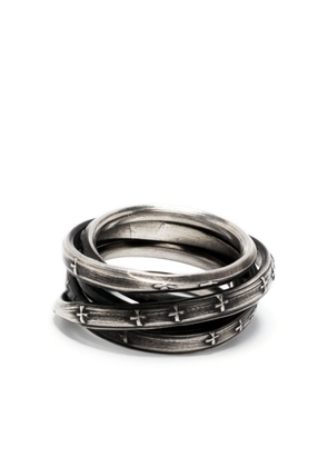 WERKSTATT:MÜNCHEN Wound Unite embossed-cross layered ring - Silver