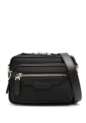 Santoni logo-debossed leather-trim shoulder bag - Black
