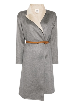 Hermès Pre-Owned contrasting lapels asymmetric cashmere coat - Grey