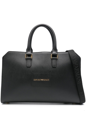 Emporio Armani logo-lettering leather laptop bag - Black