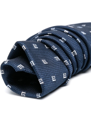 Brioni monogram-jacquard silk tie - Blue
