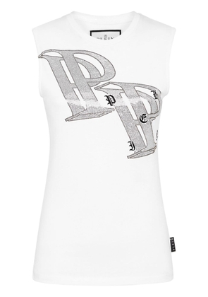 Philipp Plein crystal-embellished logo-print tank top - White