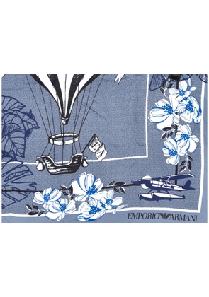 Emporio Armani floral-print lightweight foulard - Blue