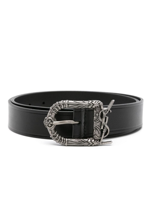 Saint Laurent Pre-Owned engraved-buckle leather belt - Black