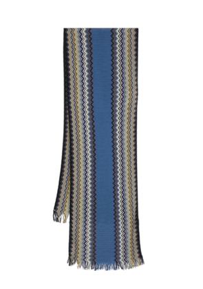 Missoni fringed zigzag-knit scarf - Blue