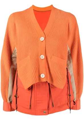 sacai layered-detail wool cardi-coat - Orange