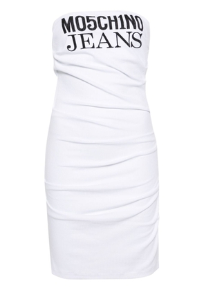 MOSCHINO JEANS logo-print ribbed minidress - White