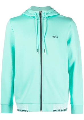 BOSS embroidered-logo zip-up hoodie - Green