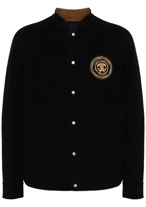 Roberto Cavalli logo-embroidered wool bomber jacket - Black