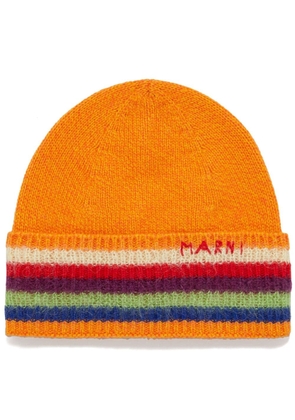 Marni stripe-edge ribbed-knit beanie - Orange
