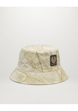 Belstaff Castmaster Map Bucket Hat Men's Cotton Gabardine Shell / Dark Sandstone One Size