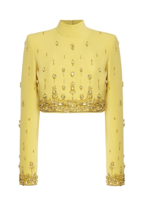 Zuhair Murad - Crystal-Embellished Cady Turtleneck Crop Top - Yellow - FR 36 - Moda Operandi