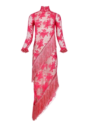 Francesca Miranda - Bolero Fringed Floral Lace Dress - Pink - US 10 - Moda Operandi